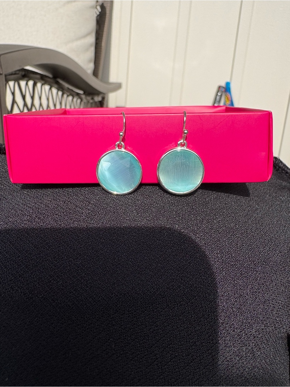 Liz Claiborne Silver Drop Earrings with Light Teal Discs